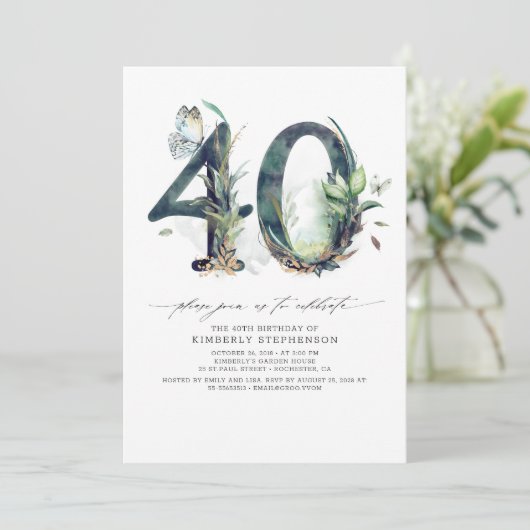 Groen en Goud 40e Verjaardag Uitnodiging (Staand voorkant)