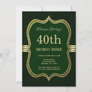 Groen en goud 40th Birthday Dinner Party Kaart
