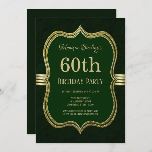 Groen en goud 60e verjaardag kaart (Voorkant / Achterkant)