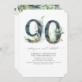 Groen en goud 90ste verjaardagsuitnodiging CR Kaart (Voorkant / Achterkant)