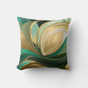 Groen en Goud Abstract Modern Leaf Kussen