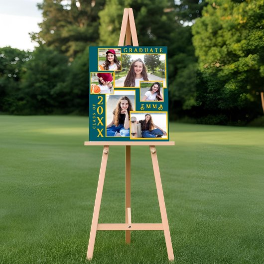 Groen en Goud Afstuderen Aankondiging Multi Photo Perfect Poster