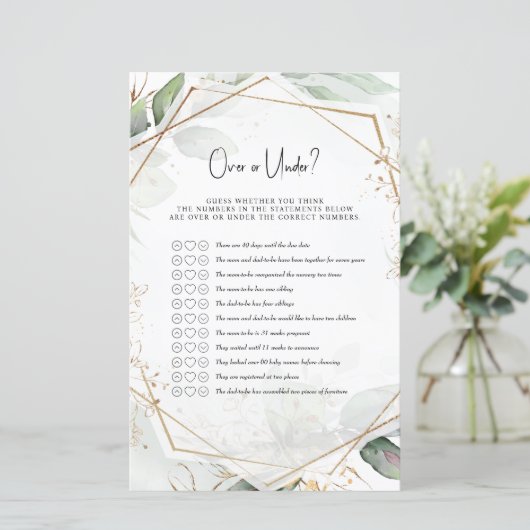 Groen en goud Baby shower gamen over of onder? (Staand voorkant)