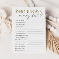 Groen en Goud Baby shower Wie kent mama Kaart