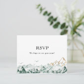 Groen en Goud Berg Bruiloft RSVP Briefkaart (Staand voorkant)