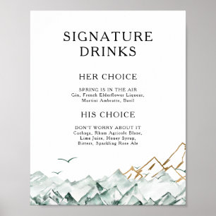 Groen en Goud Berg Signature Dranken Bord Poster
