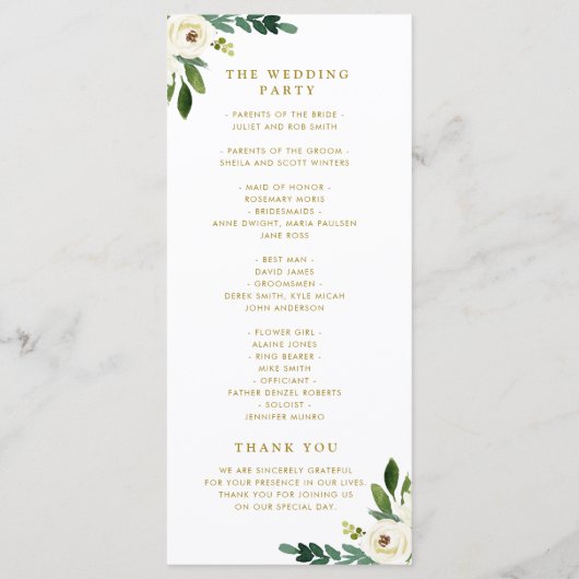 Groen en goud bloemenbruiloft programma (Achterkant)