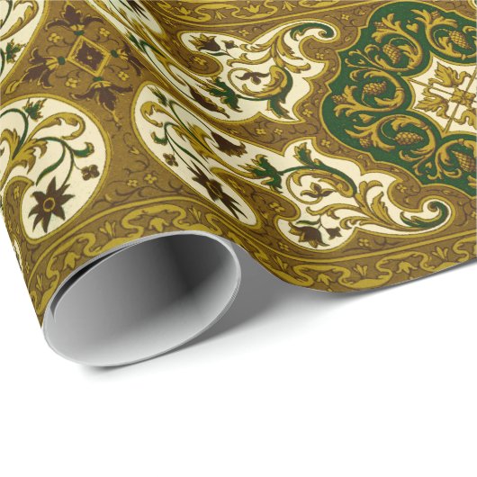  groen en goud bloemenpatroon cadeaupapier (Rol Hoek)