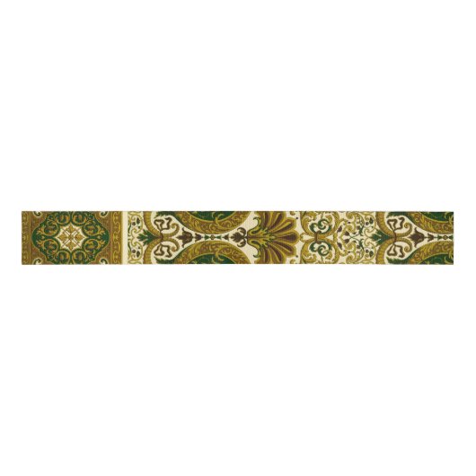  groen en goud bloemenpatroon grosgrain lint (Voorkant)