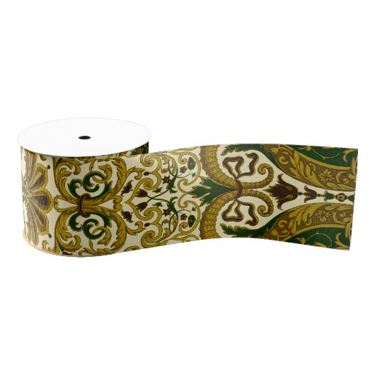  groen en goud bloemenpatroon grosgrain lint (Spoel)