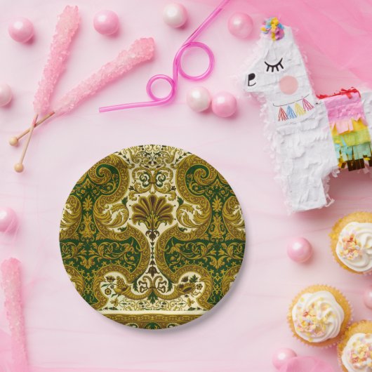 groen en goud bloemenpatroon papieren bordje (Feest)