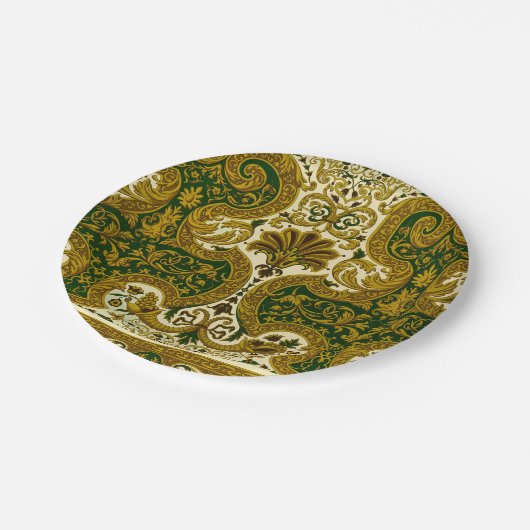 groen en goud bloemenpatroon papieren bordje (Gekanteld)