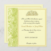 Groen en goud Brocade Muslim bruiloft Kaart (Voorkant / Achterkant)
