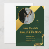 Groen en Goud Eenvoudig Bewaar de Datum Kaart (Voorkant / Achterkant)