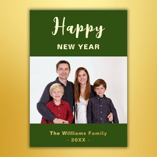 Groen En Goud Eenvoudig Gelukkig Nieuwjaar Familie Folie Feestdagenkaart