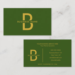 Groen en goud - elegant monogram Modern Profession Visitekaartje