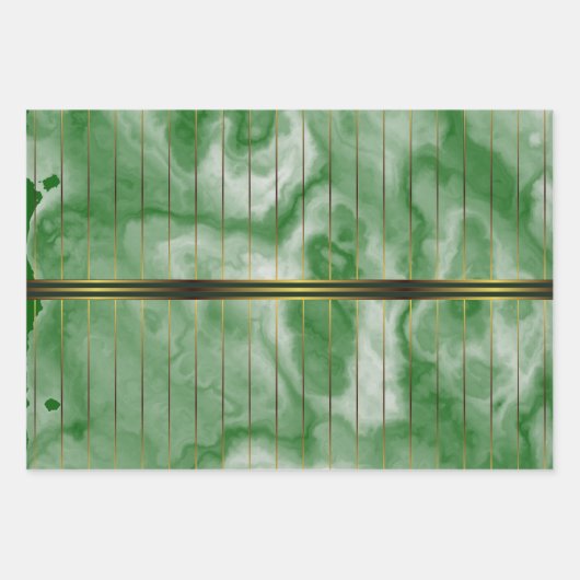Groen en Goud Geometrische Strepen Smaragd Marmer Inpakpapier Vel (Voorkant)