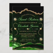 Groen en goud glitter Agate en marble Sweet 16 Kaart (Voorkant / Achterkant)