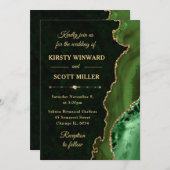 Groen en goud glitter Agate en marmer Wedding Kaart (Voorkant / Achterkant)