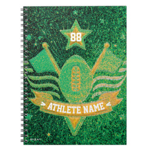 Groen en Goud Glitter Amerikaans Football Kampioen Notitieboek