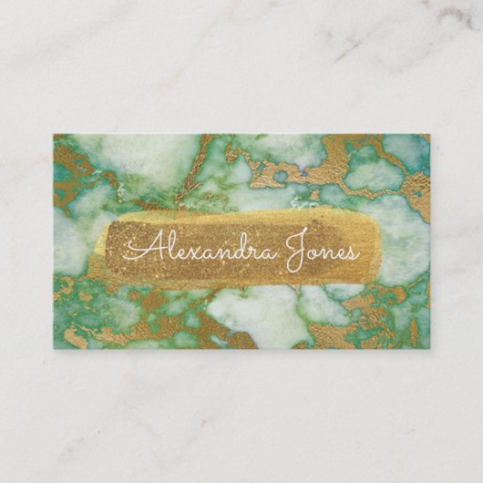 Groen en Goud Glitter en Sparkle Marble Visitekaartje (Voorkant)