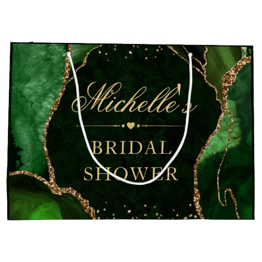 Groen en Goud Glitter Marmer Agate Bruidsdouche Groot Cadeauzakje (Achterkant)