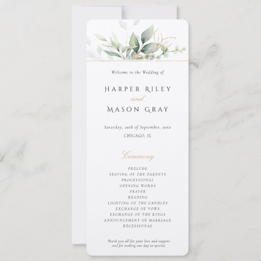 Groen en Goud Huwelijksceremonie Programma (Voorkant)