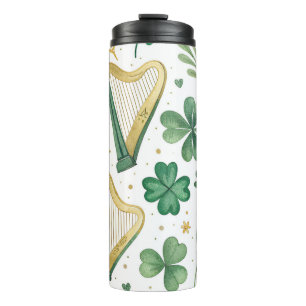 GROEN EN GOUD IERSE SHAMROCKS & HARPEN THERMOSBEKER