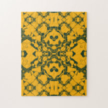 Groen en Goud Kantachtig Kaleidoscoop Patroon
