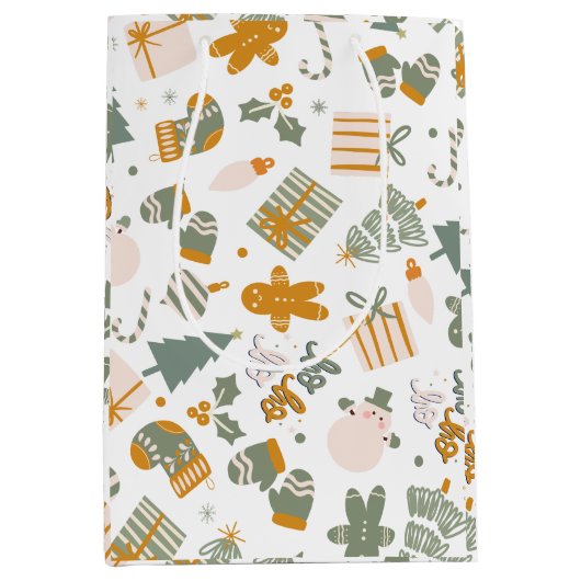 Groen en Goud Kerstfeest Medium Cadeauzakje (Voorkant)