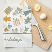 Groen en Goud Kerstfeest Theedoek (Quarter Fold)