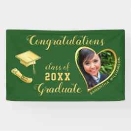 Groen en Goud Klasse van 2025 Afstuderen Foto Spandoek