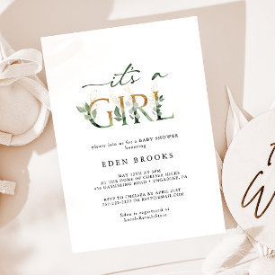 Groen en Goud Lettering Zijn Een Meisje Baby showe Kaart