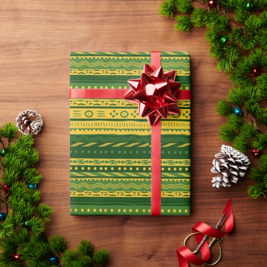 Groen en Goud Modderdoek Patroon Wrapping Papier (Feestdagen Geschenken)