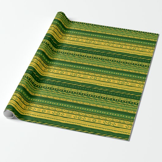 Groen en Goud Modderdoek Patroon Wrapping Papier (Uitgerold)