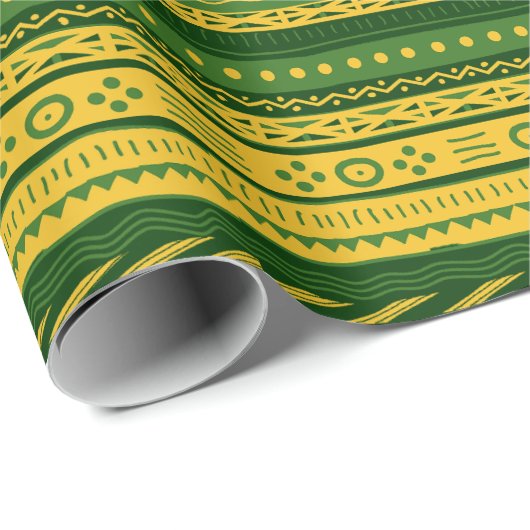 Groen en Goud Modderdoek Patroon Wrapping Papier (Rol Hoek)