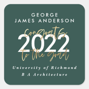 groen en goud modern script stijlvol afstuderen vierkante sticker