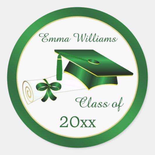 Groen en goud Mortier, diploma Afstuderen Verzendi Ronde Sticker (Voorkant)