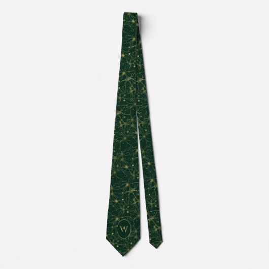 Groen en Goud Neural Network Pattern Stropdas (Voorkant)