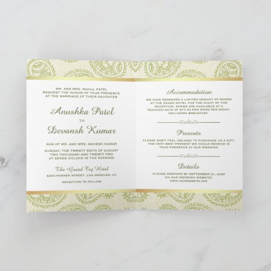 Groen en Goud Pisley Traditional Indian Wedding (Binnen)