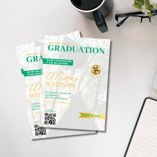 Groen en Goud QR Code Magazine Foto afstuderen Kaart