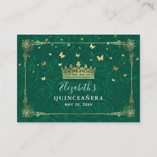 Groen en Goud Roos Elegante Details Informatiekaartje (Achterkant)