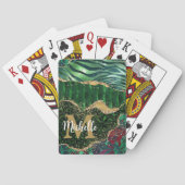 Groen en goud Safari Animal Glitter Agate Monogram Pokerkaarten (Achterkant)