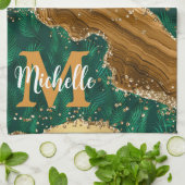 Groen en goud Safari Animal Glitter Agate Monogram Theedoek (Gevouwen)