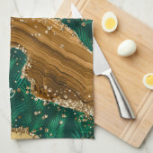 Groen en goud Safari Animal Glitter Agate Monogram Theedoek (Quarter Fold)