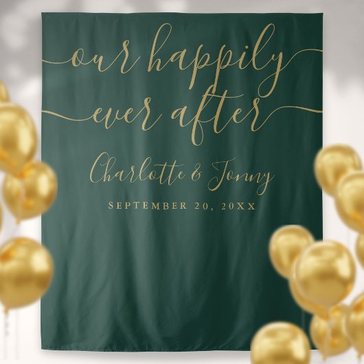 Groen En Goud Schrift Trouwfoto Booth Achtergrond Wandkleed