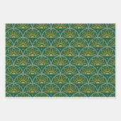 Groen en Goud Sunburst Art Deco Giftwrap Inpakpapier Vel (Voorkant 3)