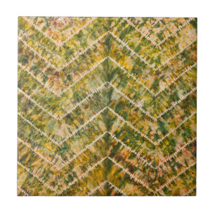 Groen en goud tie-dye chevronpatroon tegeltje