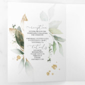 Groen en Goud Verlaat Botanicals Wedding Drieluik Uitnodiging (Binnenzijde eerst)