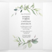 Groen en Goud Verlaat Botanicals Wedding Drieluik Uitnodiging (Binnenkant midden)